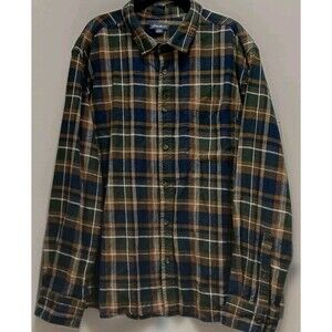 Eddie Bauer Men’s XXXL Plaid Flannel Shirt Brown Blue Green Button Front Cotton
